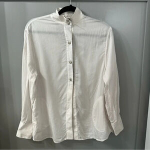 Enza Costa Cotton Shirt Striped Tunic Snap Buttons Pockets Size 0 XS